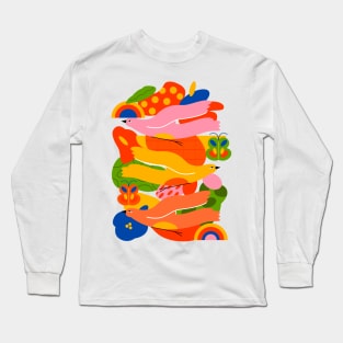 Birds Butterflies Colorful Hand Drawn Long Sleeve T-Shirt